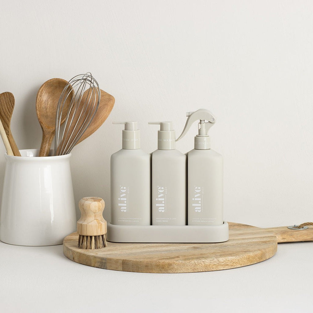 Dishwashing Liquid, Hand Wash & Bench Spray + Tray, Premium Kitchen Trio - Winston and Finch
