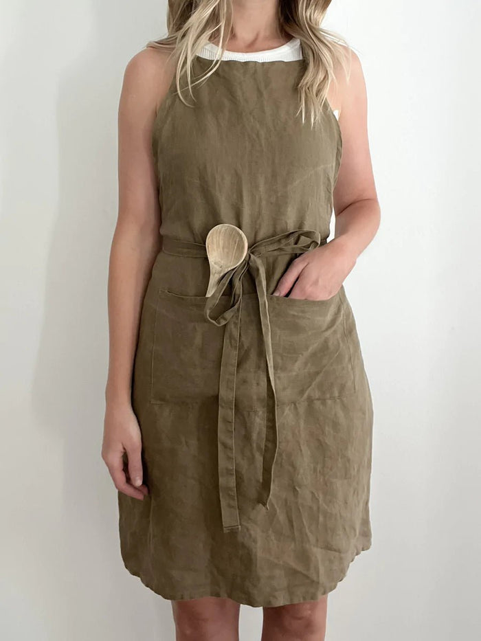 'Everyday’ Linen Apron - Olive - Winston and Finch