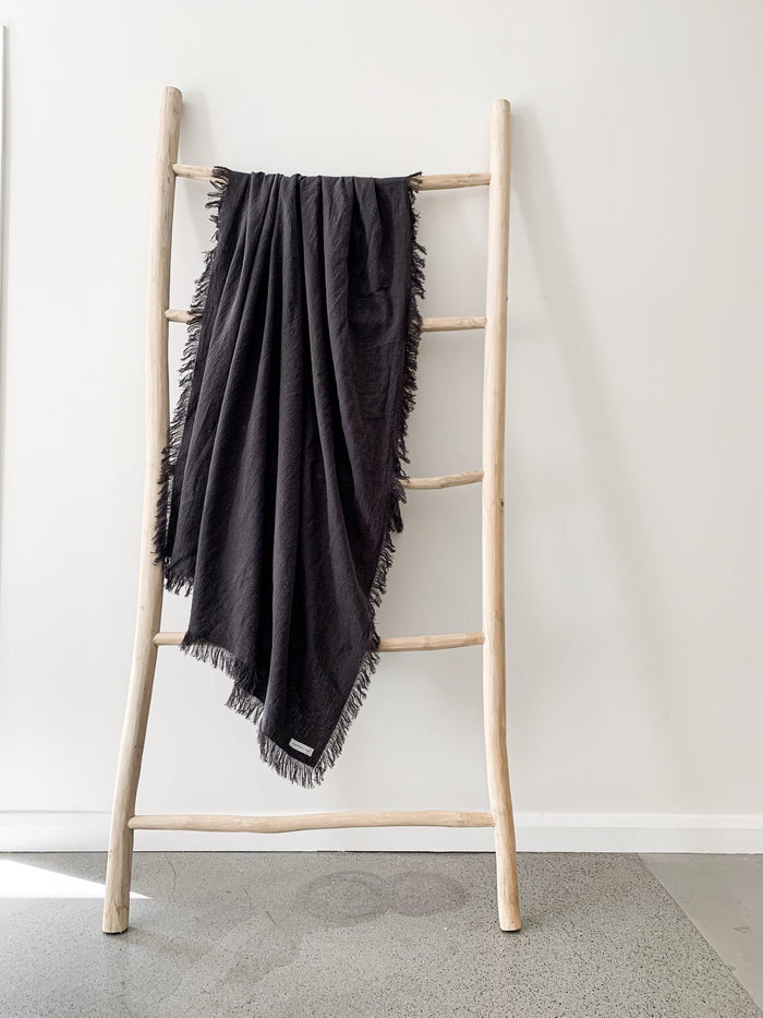 Ramie Fringed Throw - Charcoal - Winston and Finch