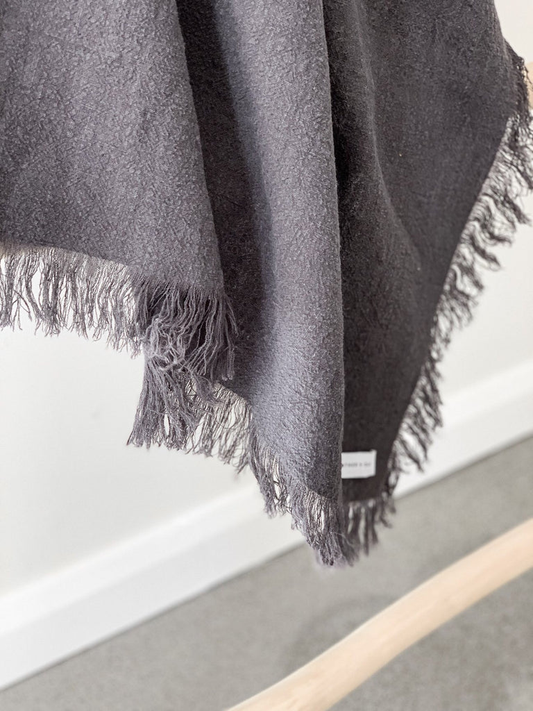 Ramie Fringed Throw - Charcoal - Winston and Finch
