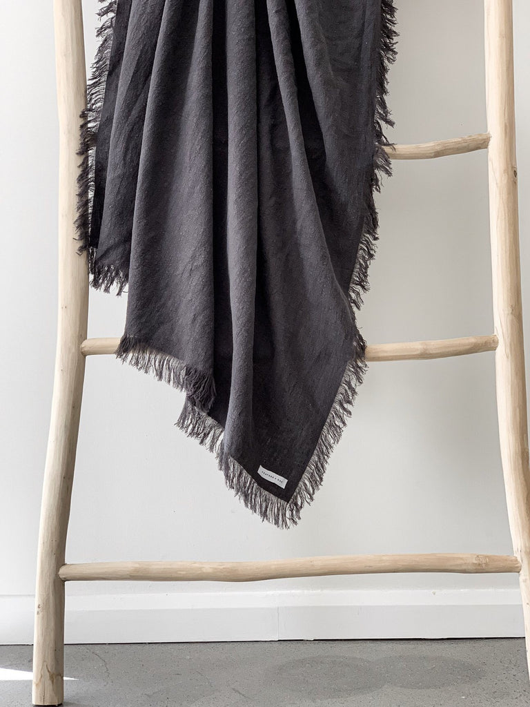 Ramie Fringed Throw - Charcoal - Winston and Finch